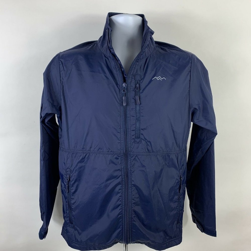 Trailside Full Zip Windbreaker Jacket Men's Small Long Sleeve Navy Blue Hiking